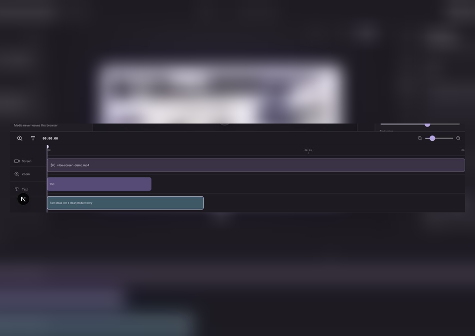 Vibe Screen 时间线，包含屏幕、缩放和文字轨道